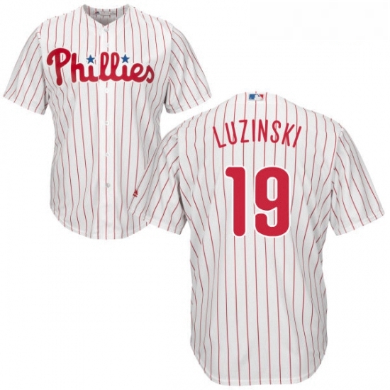 Youth Majestic Philadelphia Phillies 19 Greg Luzinski Replica WhiteRed Strip Home Cool Base MLB Jersey Youth Majestic Philadelphia Phillies 19 Greg Luzinski Replica WhiteRed Strip Home Cool Base MLB Jersey