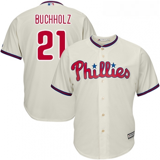 Youth Majestic Philadelphia Phillies 21 Clay Buchholz Authentic Cream Alternate Cool Base MLB Jersey Youth Majestic Philadelphia Phillies 21 Clay Buchholz Authentic Cream Alternate Cool Base MLB Jersey