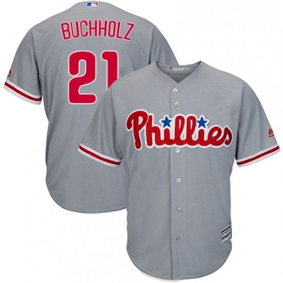 Youth Majestic Philadelphia Phillies 21 Clay Buchholz Replica Grey Road Cool Base MLB Jersey Youth Majestic Philadelphia Phillies 21 Clay Buchholz Replica Grey Road Cool Base MLB Jersey