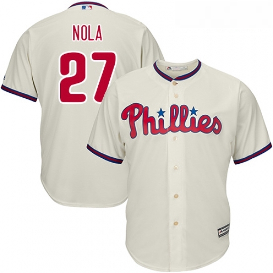 Youth Majestic Philadelphia Phillies 27 Aaron Nola Authentic Cream Alternate Cool Base MLB Jersey Youth Majestic Philadelphia Phillies 27 Aaron Nola Authentic Cream Alternate Cool Base MLB Jersey