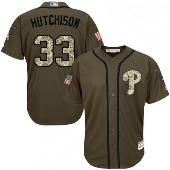 Youth Majestic Philadelphia Phillies 33 Drew Hutchison Replica Green Salute to Service MLB Jersey Youth Majestic Philadelphia Phillies 33 Drew Hutchison Replica Green Salute to Service MLB Jersey