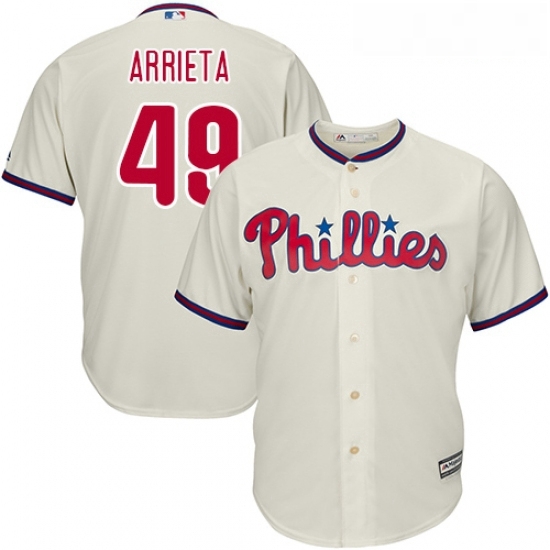 Youth Majestic Philadelphia Phillies 49 Jake Arrieta Replica Cream Alternate Cool Base MLB Jersey Youth Majestic Philadelphia Phillies 49 Jake Arrieta Replica Cream Alternate Cool Base MLB Jersey