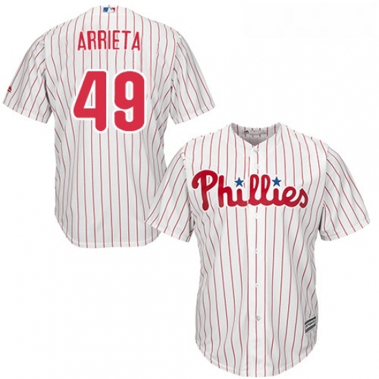 Youth Majestic Philadelphia Phillies 49 Jake Arrieta Replica WhiteRed Strip Home Cool Base MLB Jersey Youth Majestic Philadelphia Phillies 49 Jake Arrieta Replica WhiteRed Strip Home Cool Base MLB Jersey