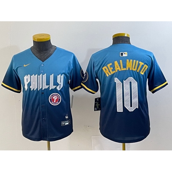 Youth Philadelphia Phillies 10 J T Realmuto Blue 2024 City Connect Limited Stitched Baseball Jersey 8 Youth Philadelphia Phillies 10 J T Realmuto Blue 2024 City Connect Limited Stitched Baseball Jersey 8