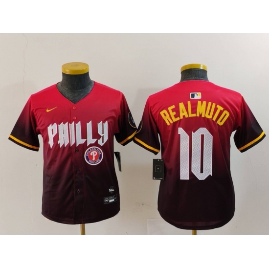 Youth Philadelphia Phillies 10 J T Realmuto Red 2024 City Connect Limited Stitched Baseball Jersey 2 Youth Philadelphia Phillies 10 J T Realmuto Red 2024 City Connect Limited Stitched Baseball Jersey 2