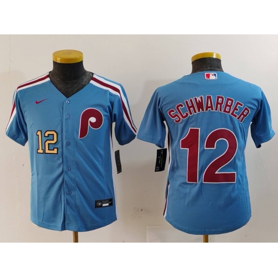 Youth Philadelphia Phillies 12 Kyle Schwarber Blue Cool Base Stitched Baseball Jersey 1 Youth Philadelphia Phillies 12 Kyle Schwarber Blue Cool Base Stitched Baseball Jersey 1