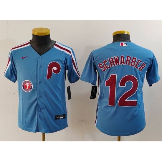 Youth Philadelphia Phillies 12 Kyle Schwarber Blue Cool Base Stitched Baseball Jersey 2 Youth Philadelphia Phillies 12 Kyle Schwarber Blue Cool Base Stitched Baseball Jersey 2