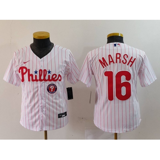 Youth Philadelphia Phillies 16 Brandon Marsh White Cool Base Stitched Baseball Jersey 2 Youth Philadelphia Phillies 16 Brandon Marsh White Cool Base Stitched Baseball Jersey 2