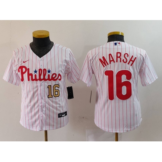 Youth Philadelphia Phillies 16 Brandon Marsh White Cool Base Stitched Baseball Jersey 3 Youth Philadelphia Phillies 16 Brandon Marsh White Cool Base Stitched Baseball Jersey 3