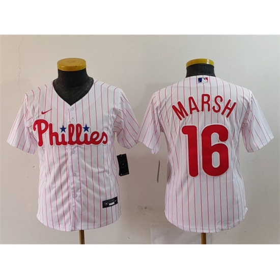 Youth Philadelphia Phillies 16 Brandon Marsh White Cool Base Stitched Baseball Jersey Youth Philadelphia Phillies 16 Brandon Marsh White Cool Base Stitched Baseball Jersey