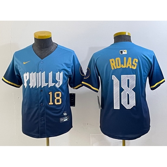Youth Philadelphia Phillies 18 Johan Rojas Blue 2024 City Connect Limited Stitched jerseys 1 Youth Philadelphia Phillies 18 Johan Rojas Blue 2024 City Connect Limited Stitched jerseys 1