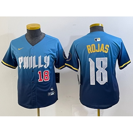 Youth Philadelphia Phillies 18 Johan Rojas Blue 2024 City Connect Limited Stitched jerseys 2 Youth Philadelphia Phillies 18 Johan Rojas Blue 2024 City Connect Limited Stitched jerseys 2