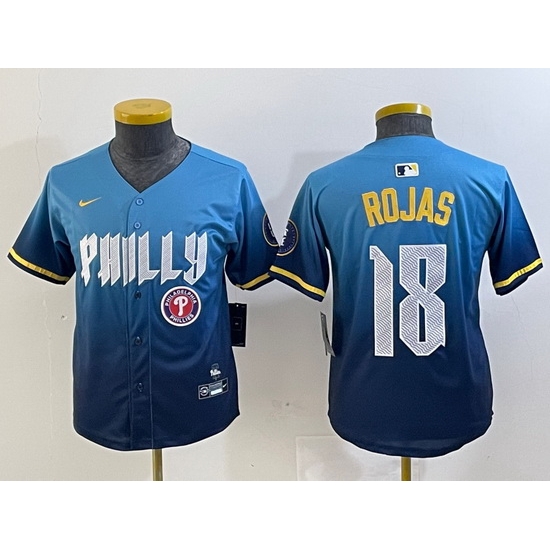 Youth Philadelphia Phillies 18 Johan Rojas Blue 2024 City Connect Limited Stitched jerseys 3 Youth Philadelphia Phillies 18 Johan Rojas Blue 2024 City Connect Limited Stitched jerseys 3