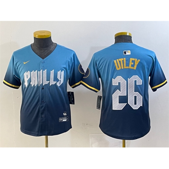 Youth Philadelphia Phillies 26 Chase Utley Blue 2024 City Connect Limited Stitched Baseball Jersey Youth Philadelphia Phillies 26 Chase Utley Blue 2024 City Connect Limited Stitched Baseball Jersey