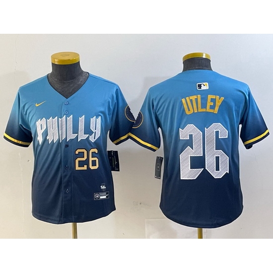 Youth Philadelphia Phillies 26 Chase Utley Blue 2024 City Connect Limited Stitched jerseys Youth Philadelphia Phillies 26 Chase Utley Blue 2024 City Connect Limited Stitched jerseys