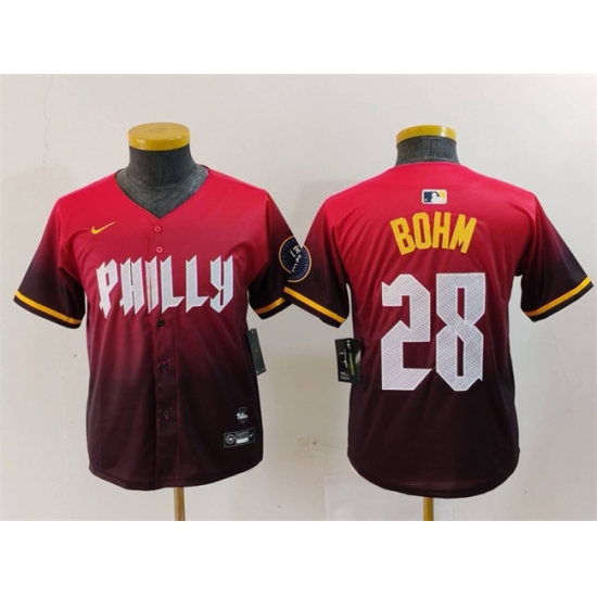 Youth Philadelphia Phillies 28 Alec Bohm Red 2024 City Connect Limited Stitched Baseball Jersey Youth Philadelphia Phillies 28 Alec Bohm Red 2024 City Connect Limited Stitched Baseball Jersey