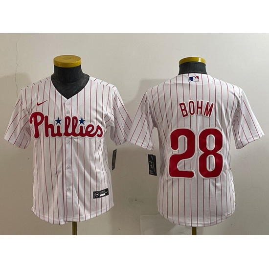 Youth Philadelphia Phillies 28 Alec Bohm White 2022 World Series Cool Base Stitched jerseys Youth Philadelphia Phillies 28 Alec Bohm White 2022 World Series Cool Base Stitched jerseys