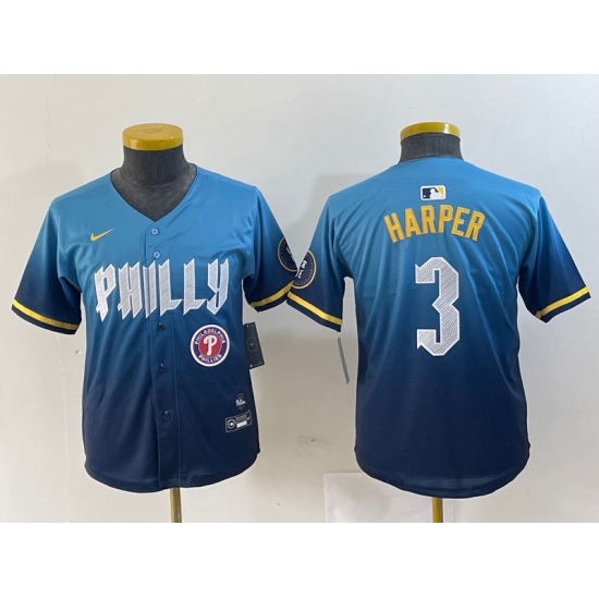 Youth Philadelphia Phillies 3 Bryce Harper Blue 2024 City Connect Limited Stitched Jersey 5 Youth Philadelphia Phillies 3 Bryce Harper Blue 2024 City Connect Limited Stitched Jersey 5