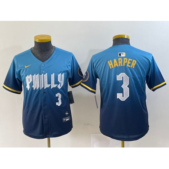Youth Philadelphia Phillies 3 Bryce Harper Blue 2024 City Connect Limited Stitched Jersey 9 Youth Philadelphia Phillies 3 Bryce Harper Blue 2024 City Connect Limited Stitched Jersey 9