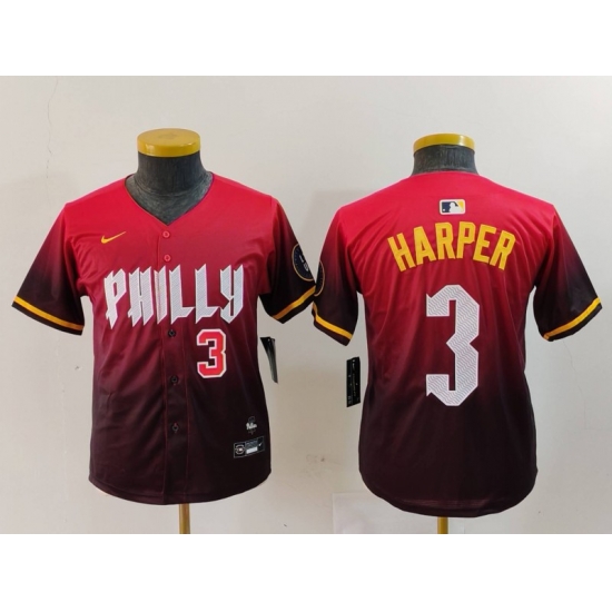 Youth Philadelphia Phillies 3 Bryce Harper Red 2024 City Connect Limited Stitched Baseball Jersey 5 Youth Philadelphia Phillies 3 Bryce Harper Red 2024 City Connect Limited Stitched Baseball Jersey 5