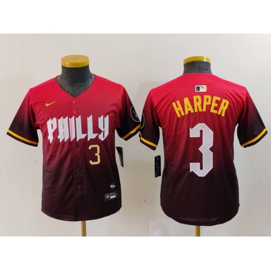 Youth Philadelphia Phillies 3 Bryce Harper Red 2024 City Connect Limited Stitched Baseball Jersey 7 Youth Philadelphia Phillies 3 Bryce Harper Red 2024 City Connect Limited Stitched Baseball Jersey 7