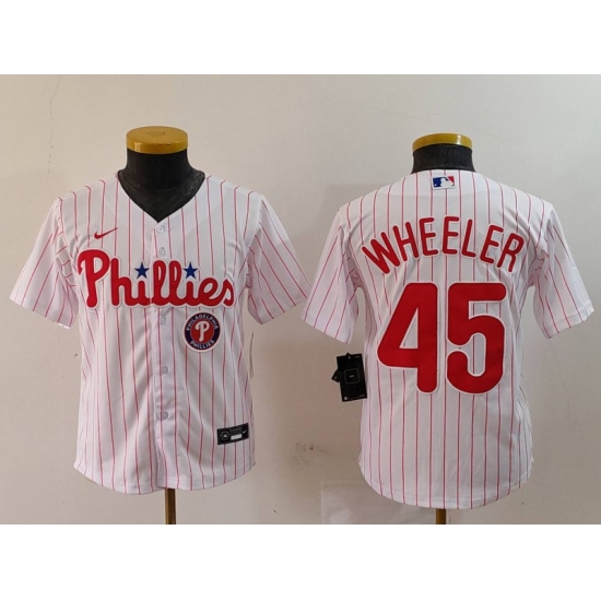 Youth Philadelphia Phillies 45 Zack Wheeler White Cool Base Stitched Baseball Jersey 2 Youth Philadelphia Phillies 45 Zack Wheeler White Cool Base Stitched Baseball Jersey 2