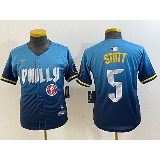 Youth Philadelphia Phillies 5 Bryson Stott Blue 2024 City Connect Limited Stitched Baseball Jersey 3 Youth Philadelphia Phillies 5 Bryson Stott Blue 2024 City Connect Limited Stitched Baseball Jersey 3