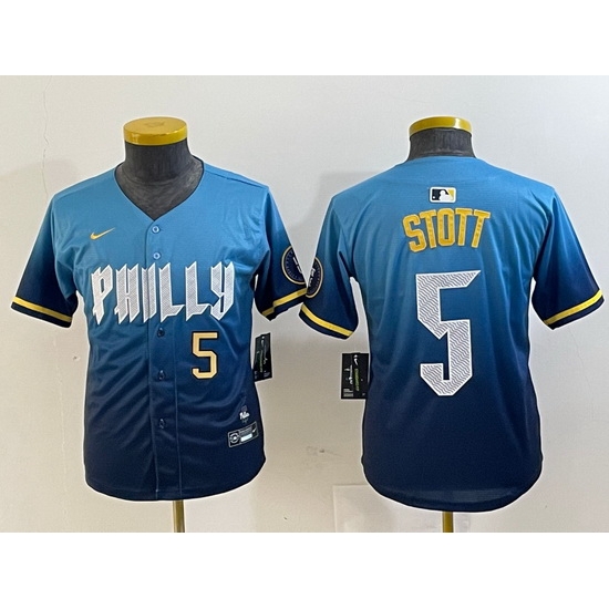 Youth Philadelphia Phillies 5 Bryson Stott Blue 2024 City Connect Limited Stitched Jersey Youth Philadelphia Phillies 5 Bryson Stott Blue 2024 City Connect Limited Stitched Jersey