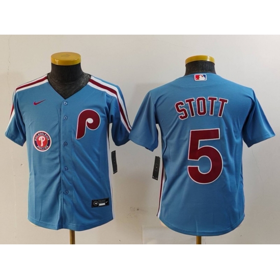 Youth Philadelphia Phillies 5 Bryson Stott Blue Cool Base Stitched Baseball Jersey 2 Youth Philadelphia Phillies 5 Bryson Stott Blue Cool Base Stitched Baseball Jersey 2