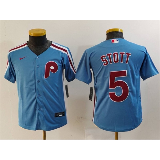 Youth Philadelphia Phillies 5 Bryson Stott Blue Cool Base Stitched Baseball Jersey Youth Philadelphia Phillies 5 Bryson Stott Blue Cool Base Stitched Baseball Jersey