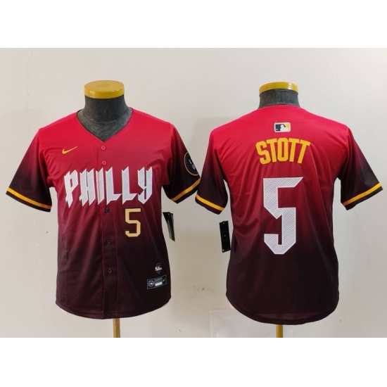 Youth Philadelphia Phillies 5 Bryson Stott Red 2024 City Connect Limited Stitched Baseball Jersey 3 Youth Philadelphia Phillies 5 Bryson Stott Red 2024 City Connect Limited Stitched Baseball Jersey 3