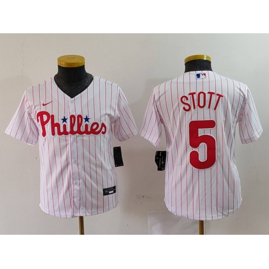 Youth Philadelphia Phillies 5 Bryson Stott White Cool Base Stitched Baseball Jersey 8 Youth Philadelphia Phillies 5 Bryson Stott White Cool Base Stitched Baseball Jersey 8