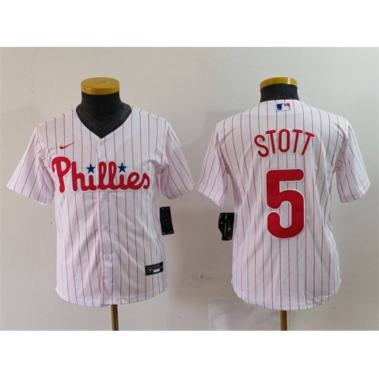 Youth Philadelphia Phillies 5 Bryson Stott White Cool Base Stitched Baseball Jersey Youth Philadelphia Phillies 5 Bryson Stott White Cool Base Stitched Baseball Jersey