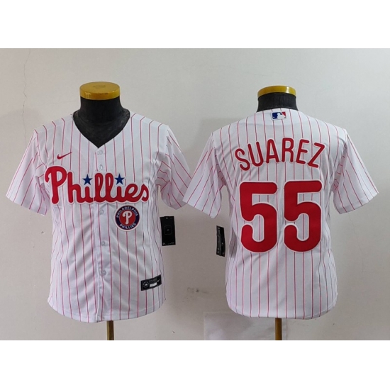 Youth Philadelphia Phillies 55 Ranger Suarez White Cool Base Stitched Baseball Jersey 1 Youth Philadelphia Phillies 55 Ranger Suarez White Cool Base Stitched Baseball Jersey 1