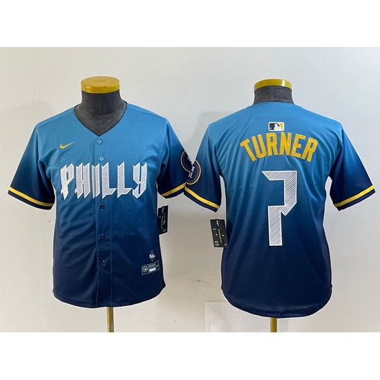 Youth Philadelphia Phillies 7 Trea Turner Blue 2024 City Connect Limited Stitched Jersey 1 Youth Philadelphia Phillies 7 Trea Turner Blue 2024 City Connect Limited Stitched Jersey 1