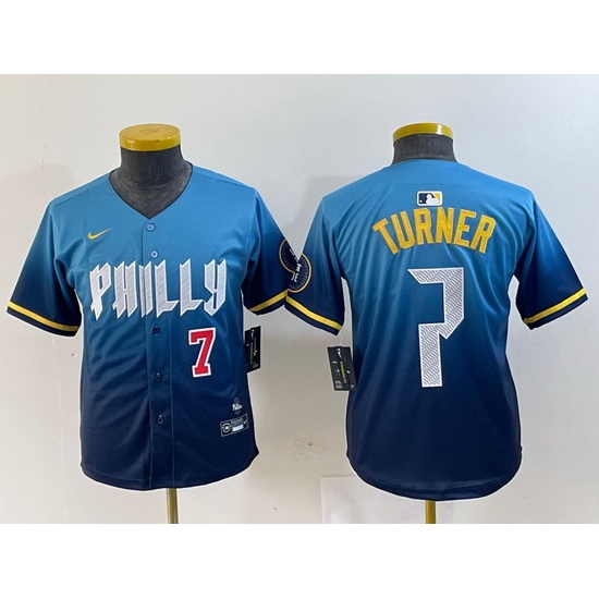 Youth Philadelphia Phillies 7 Trea Turner Blue 2024 City Connect Limited Stitched Jersey 4 Youth Philadelphia Phillies 7 Trea Turner Blue 2024 City Connect Limited Stitched Jersey 4