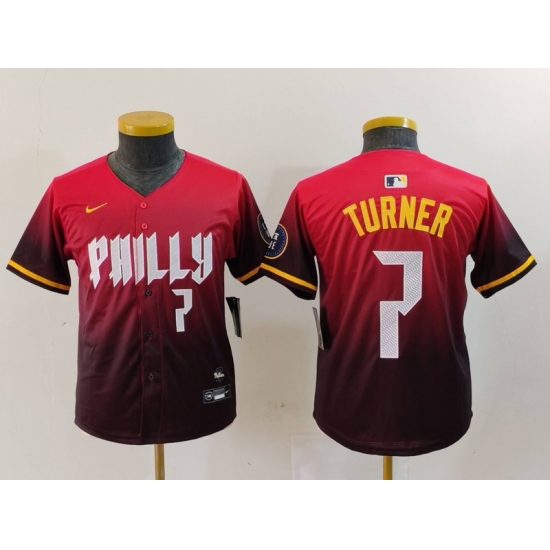 Youth Philadelphia Phillies 7 Trea Turner Red 2024 City Connect Limited Stitched Baseball Jersey 1 Youth Philadelphia Phillies 7 Trea Turner Red 2024 City Connect Limited Stitched Baseball Jersey 1