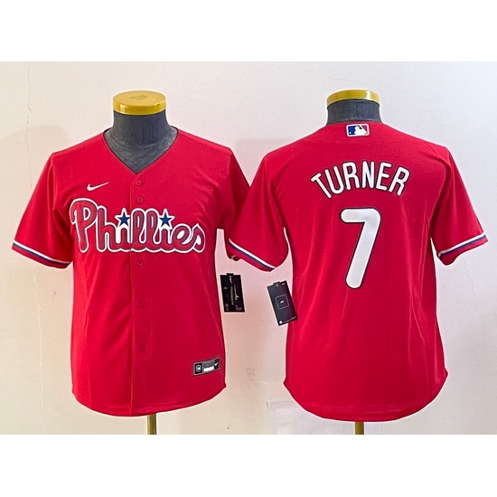 Youth Philadelphia Phillies 7 Trea Turner Red Cool Base Stitched Baseball Jersey Youth Philadelphia Phillies 7 Trea Turner Red Cool Base Stitched Baseball Jersey