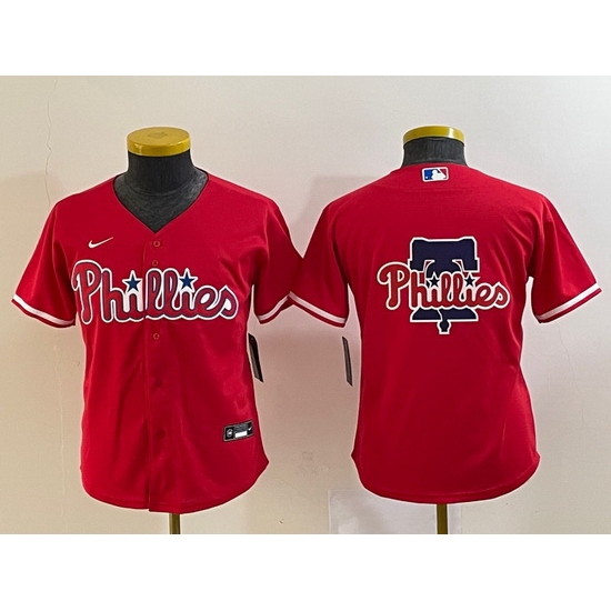 Youth Philadelphia Phillies Red Team Big Logo Cool Base Stitched Baseball Jersey Youth Philadelphia Phillies Red Team Big Logo Cool Base Stitched Baseball Jersey