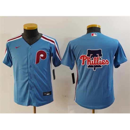 Youth Philadelphia Phillies Team Big Logo Blue Cool Base Stitched Baseball Jersey 1 Youth Philadelphia Phillies Team Big Logo Blue Cool Base Stitched Baseball Jersey 1