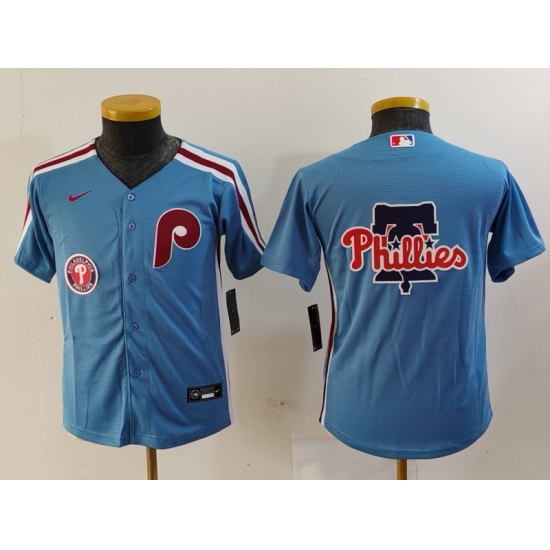 Youth Philadelphia Phillies Team Big Logo Blue Cool Base Stitched Baseball Jersey 5 Youth Philadelphia Phillies Team Big Logo Blue Cool Base Stitched Baseball Jersey 5