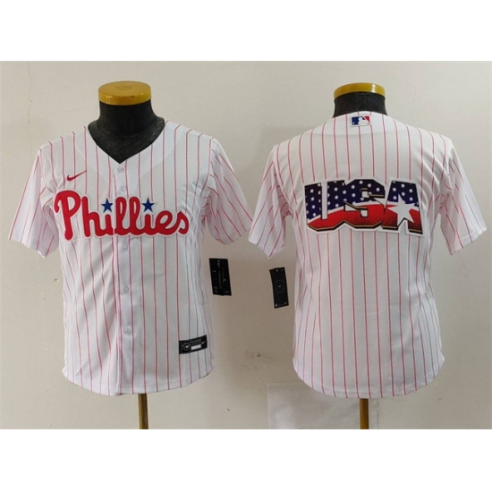 Youth Philadelphia Phillies Team Big Logo White Cool Base Stitched Baseball Jersey