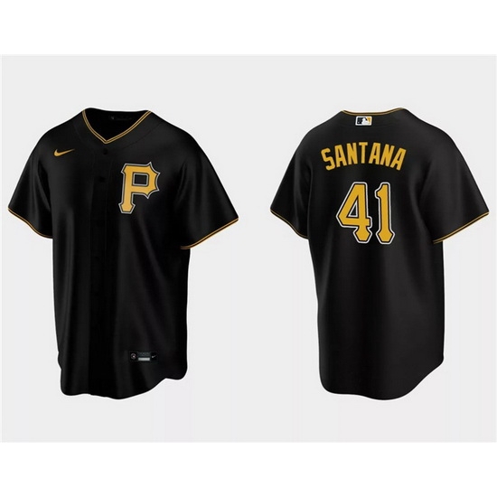 Men Pittsburgh Pirates 41 Carlos Santana Black Cool Base Stitched Baseball Jersey Men Pittsburgh Pirates 41 Carlos Santana Black Cool Base Stitched Baseball Jersey