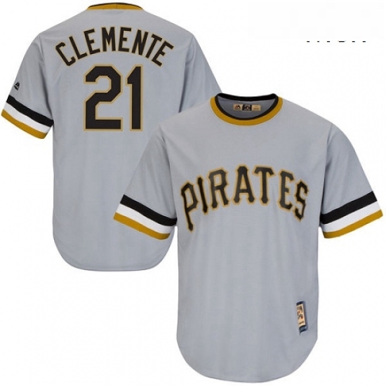 Mens Majestic Pittsburgh Pirates 21 Roberto Clemente Replica Grey Cooperstown Throwback MLB Jersey Mens Majestic Pittsburgh Pirates 21 Roberto Clemente Replica Grey Cooperstown Throwback MLB Jersey