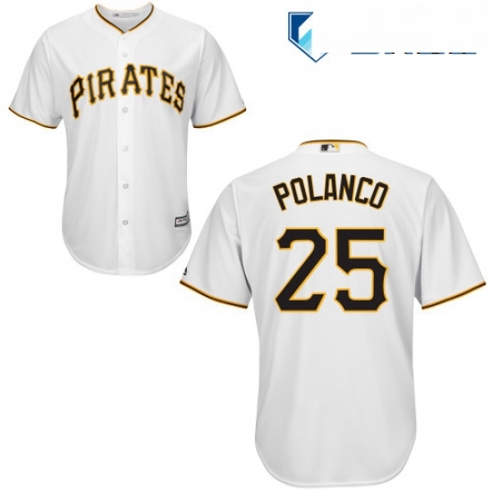 Mens Majestic Pittsburgh Pirates 25 Gregory Polanco Replica White Home Cool Base MLB Jersey Mens Majestic Pittsburgh Pirates 25 Gregory Polanco Replica White Home Cool Base MLB Jersey