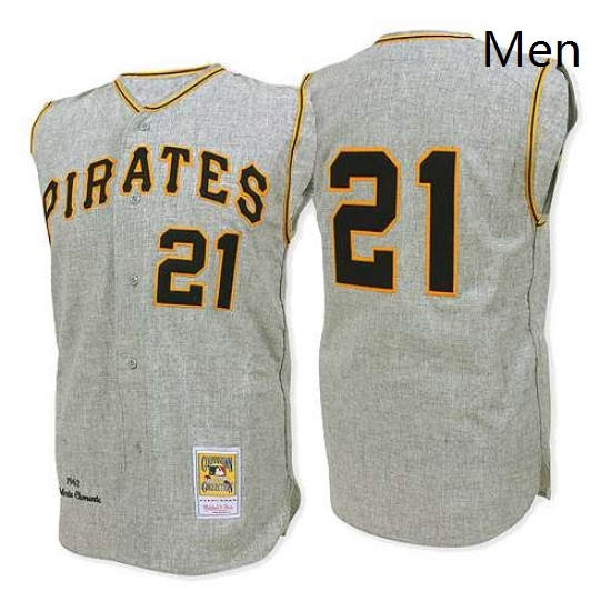 Mens Mitchell and Ness 1962 Pittsburgh Pirates 21 Roberto Clemente Authentic Grey Throwback MLB Jersey Mens Mitchell and Ness 1962 Pittsburgh Pirates 21 Roberto Clemente Authentic Grey Throwback MLB Jersey
