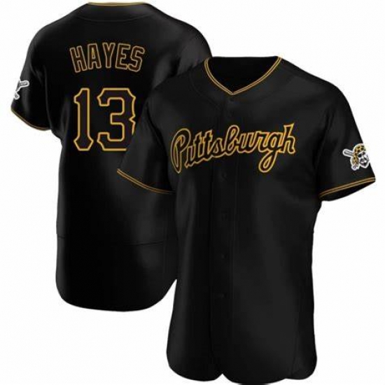 Men's Nike Pittsburgh Pirates #13 KeBryan Hayes Black Stitched Flex Base Baseball Jersey Men's Nike Pittsburgh Pirates #13 KeBryan Hayes Black Stitched Flex Base Baseball Jersey
