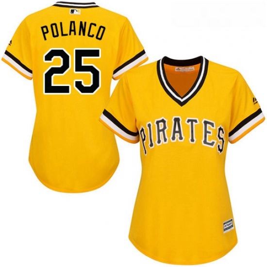 Womens Majestic Pittsburgh Pirates 25 Gregory Polanco Authentic Gold Alternate Cool Base MLB Jersey Womens Majestic Pittsburgh Pirates 25 Gregory Polanco Authentic Gold Alternate Cool Base MLB Jersey