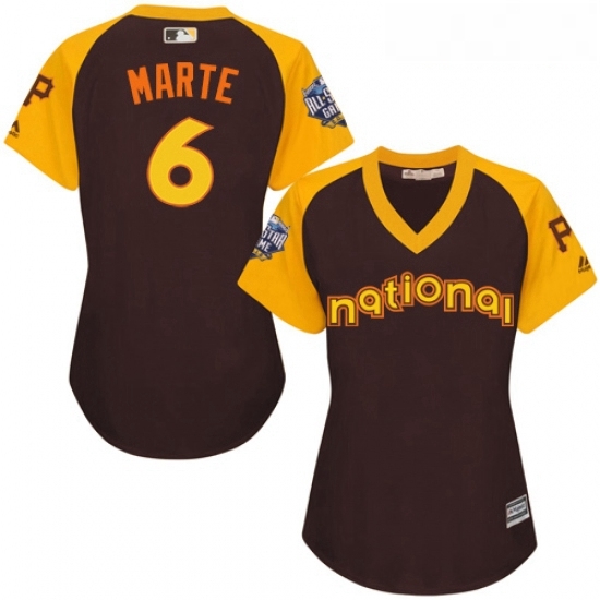 Womens Majestic Pittsburgh Pirates 6 Starling Marte Authentic Brown 2016 All Star National League BP Cool Base MLB Jersey Womens Majestic Pittsburgh Pirates 6 Starling Marte Authentic Brown 2016 All Star National League BP Cool Base MLB Jersey