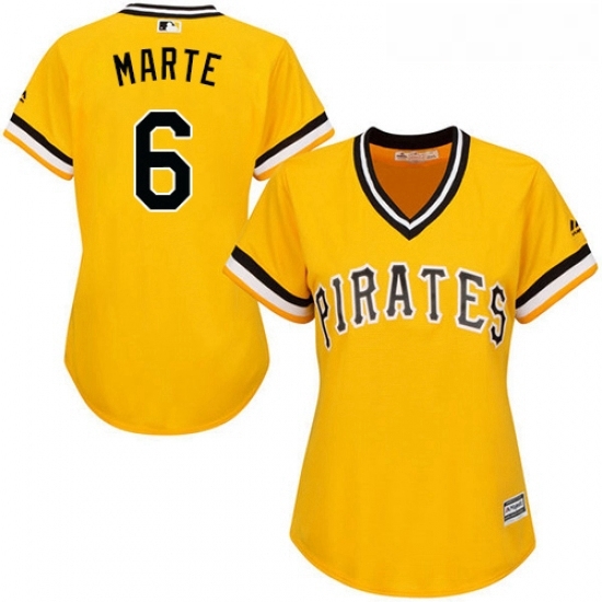 Womens Majestic Pittsburgh Pirates 6 Starling Marte Replica Gold Alternate Cool Base MLB Jersey Womens Majestic Pittsburgh Pirates 6 Starling Marte Replica Gold Alternate Cool Base MLB Jersey
